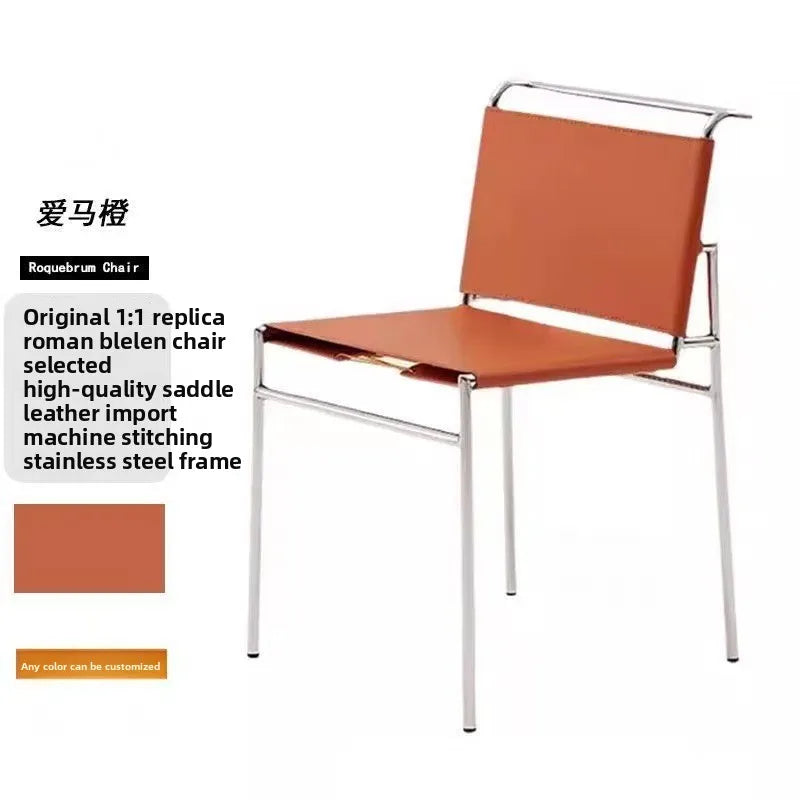 Italian minimalist saddle leather dining chair stainless steel chair Nordic designer light luxury restaurant