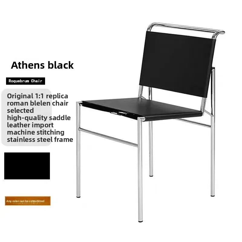 Italian minimalist saddle leather dining chair stainless steel chair Nordic designer light luxury restaurant