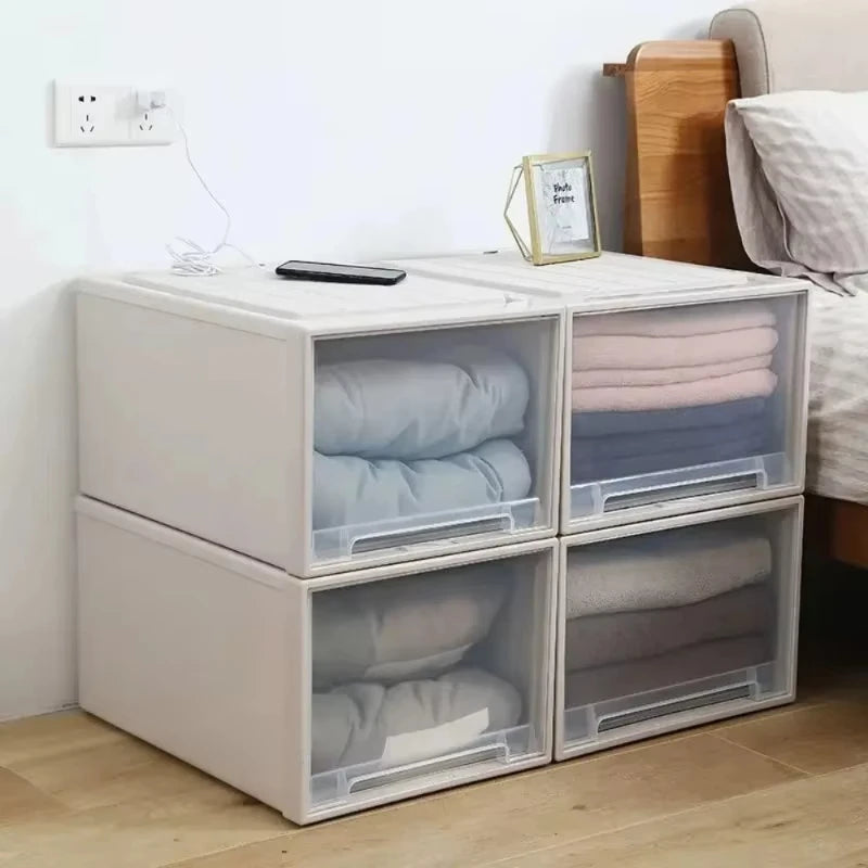 Transparent Storage Drawers Stackable Portable Wardrobe Clothes Organizer Plastic Desktop