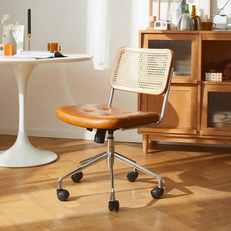 New Japanese Rattan Computer Chair Retro Rotating Chair Comfortable Study Desk Breathable Armrest