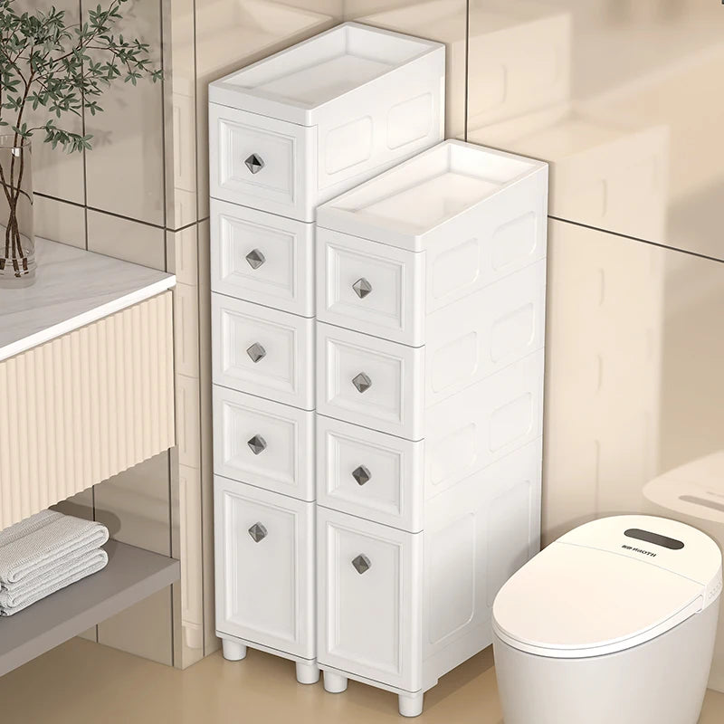 Narrow Storage Cabinet with Drawers & Wheels 14/18cm Bathroom Kitchen Organizer Waterproof