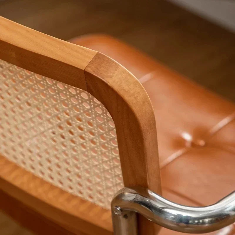 New Japanese Rattan Computer Chair Retro Rotating Chair Comfortable Study Desk Breathable Armrest