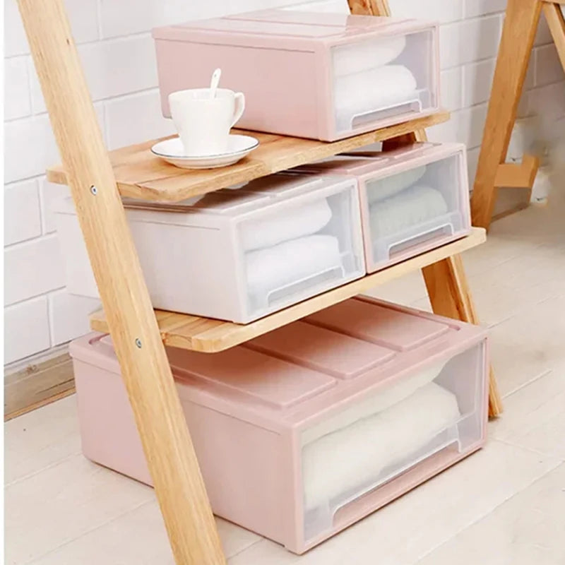 Transparent Storage Drawers Stackable Portable Wardrobe Clothes Organizer Plastic Desktop