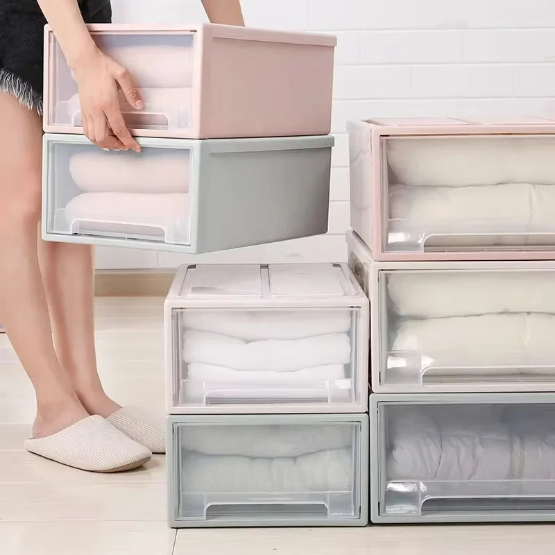 Transparent Storage Drawers Stackable Portable Wardrobe Clothes Organizer Plastic Desktop