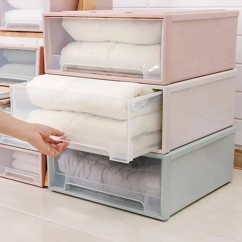 Transparent Storage Drawers Stackable Portable Wardrobe Clothes Organizer Plastic Desktop