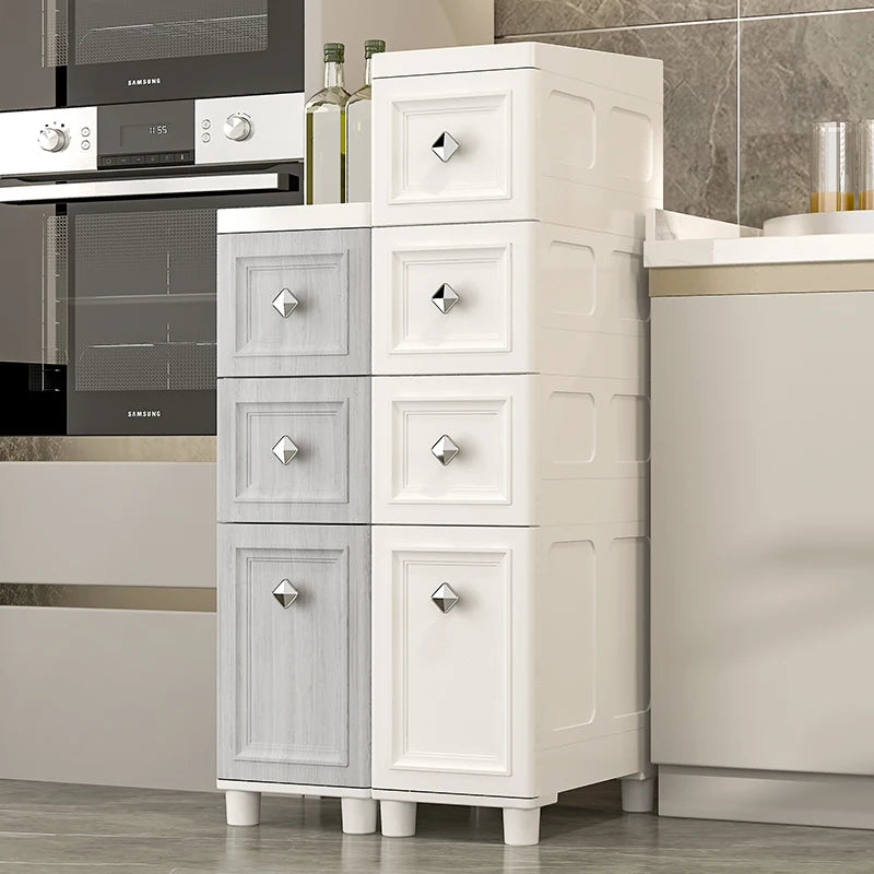 Narrow Storage Cabinet with Drawers & Wheels 14/18cm Bathroom Kitchen Organizer Waterproof