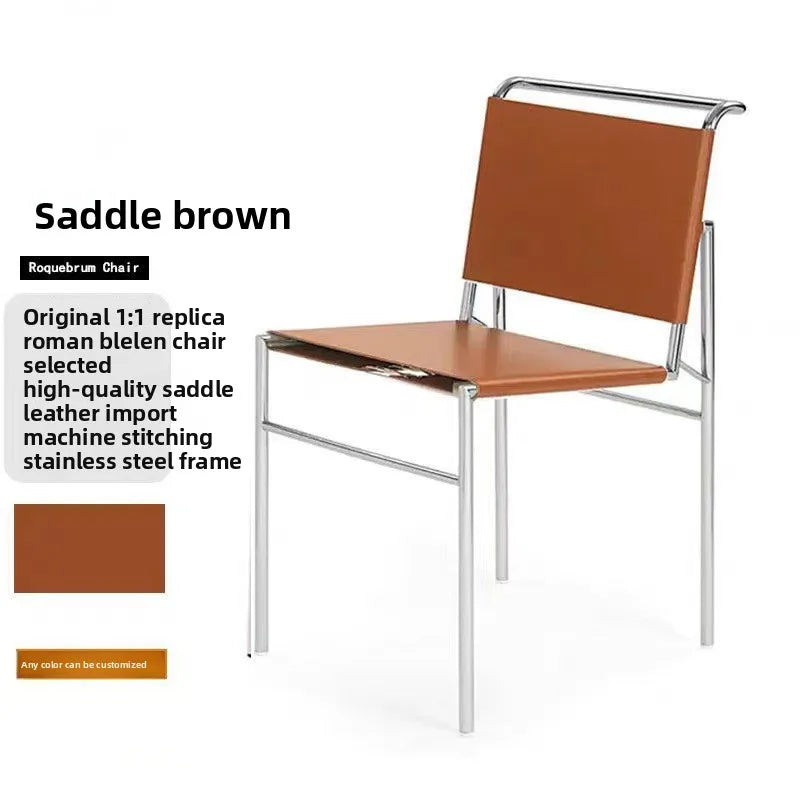 Italian minimalist saddle leather dining chair stainless steel chair Nordic designer light luxury restaurant