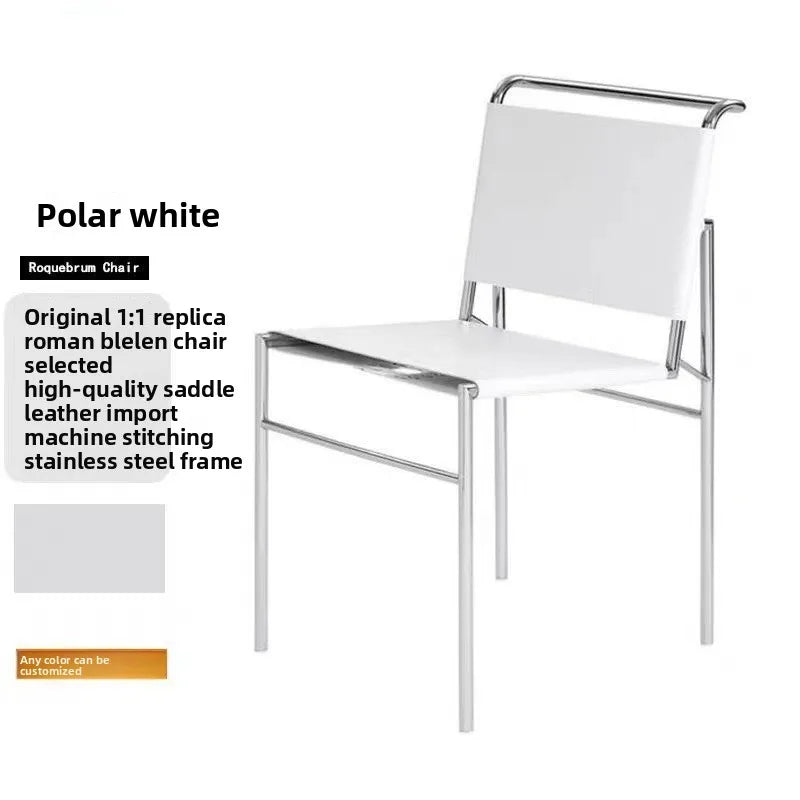 Italian minimalist saddle leather dining chair stainless steel chair Nordic designer light luxury restaurant