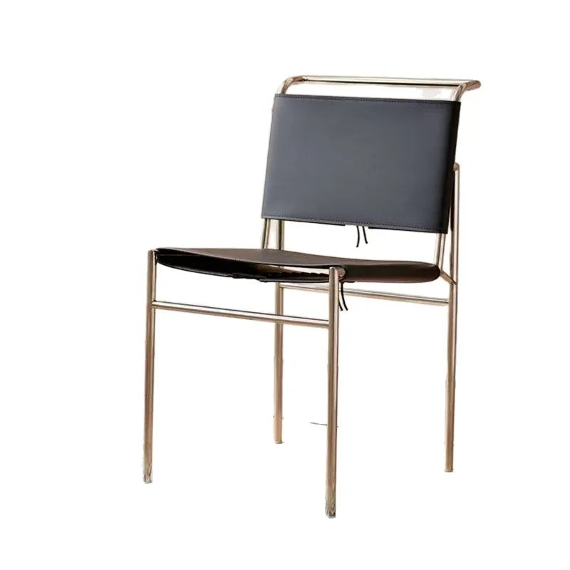 Italian minimalist saddle leather dining chair stainless steel chair Nordic designer light luxury restaurant