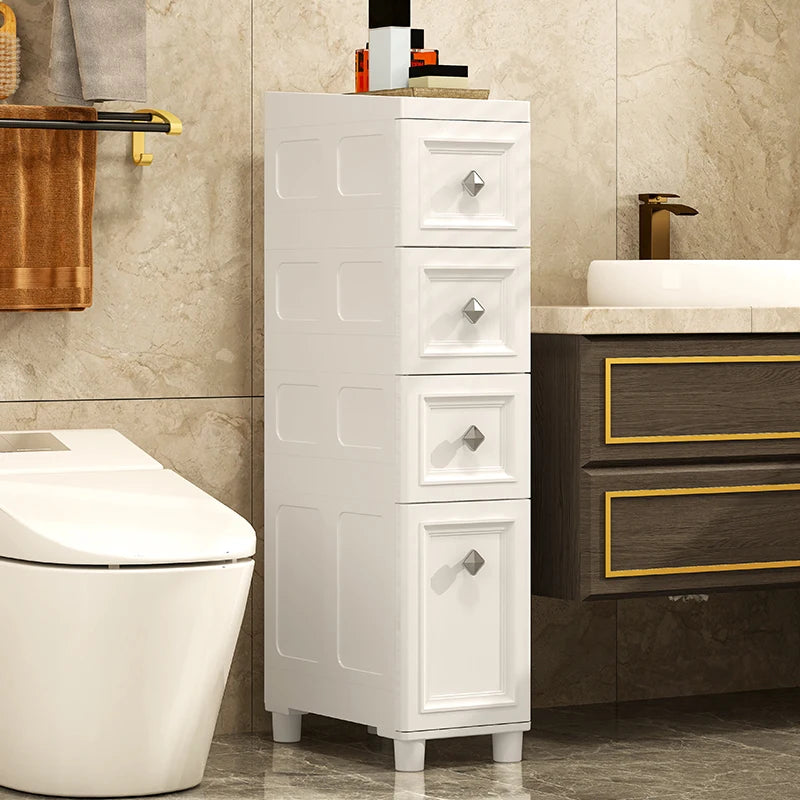 Narrow Storage Cabinet with Drawers & Wheels 14/18cm Bathroom Kitchen Organizer Waterproof