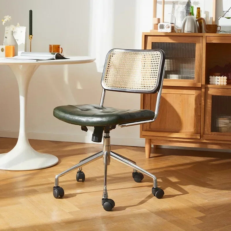New Japanese Rattan Computer Chair Retro Rotating Chair Comfortable Study Desk Breathable Armrest